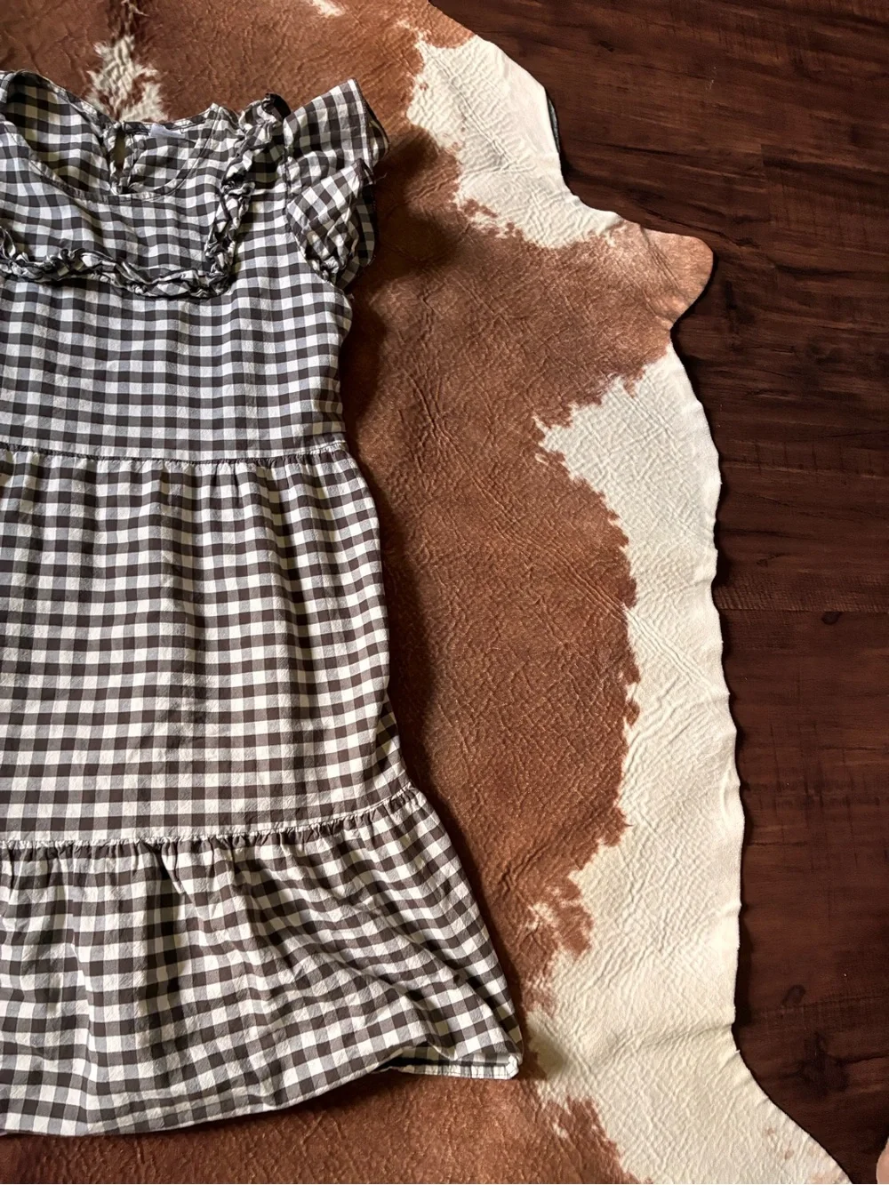 wonder nation Brown and White Gingham Ruffle Dress
